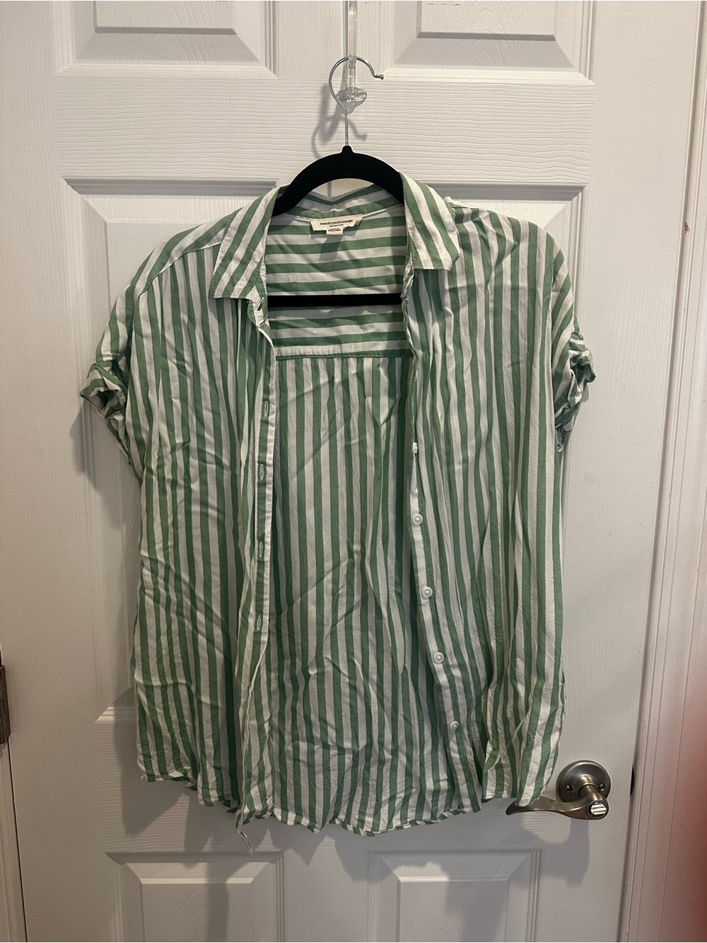 beachlunchlounge Green & White Striped Short-Sleeve Button-Down Shirt